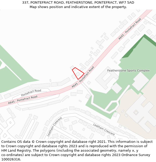 337, PONTEFRACT ROAD, FEATHERSTONE, PONTEFRACT, WF7 5AD: Location map and indicative extent of plot