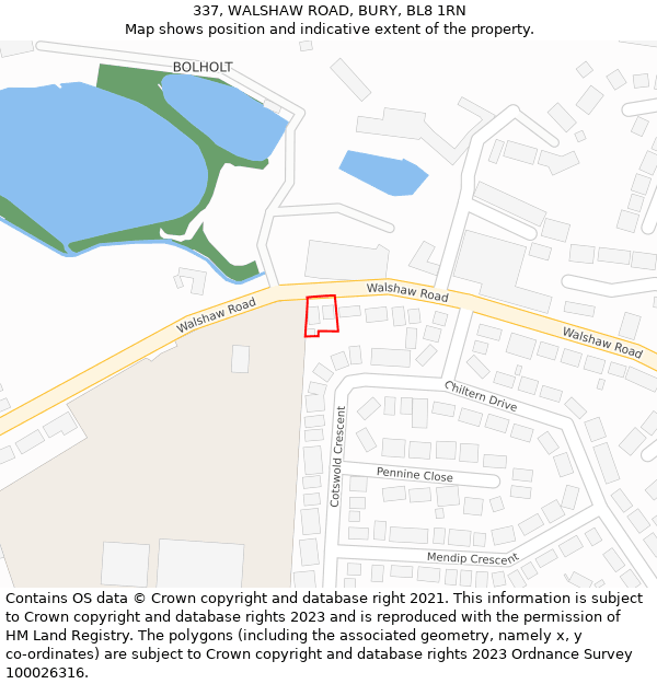 337, WALSHAW ROAD, BURY, BL8 1RN: Location map and indicative extent of plot