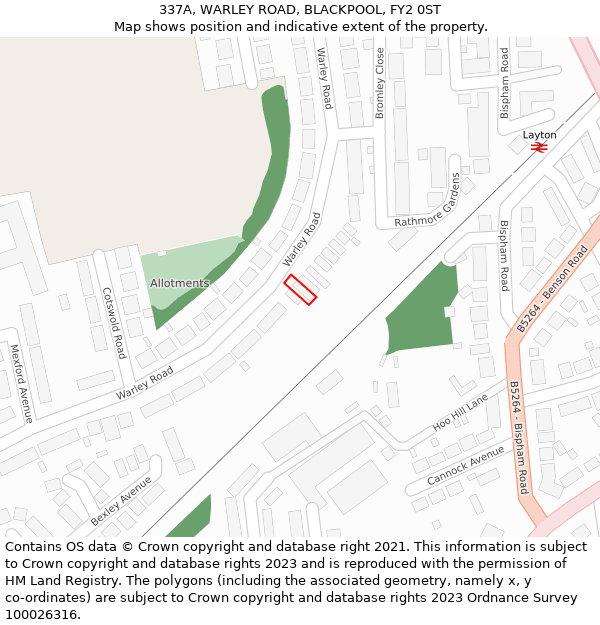 337A, WARLEY ROAD, BLACKPOOL, FY2 0ST: Location map and indicative extent of plot