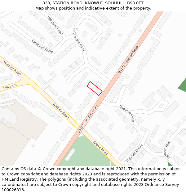 338, STATION ROAD, KNOWLE, SOLIHULL, B93 0ET: Location map and indicative extent of plot