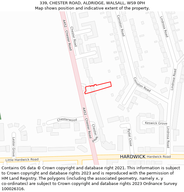 339, CHESTER ROAD, ALDRIDGE, WALSALL, WS9 0PH: Location map and indicative extent of plot