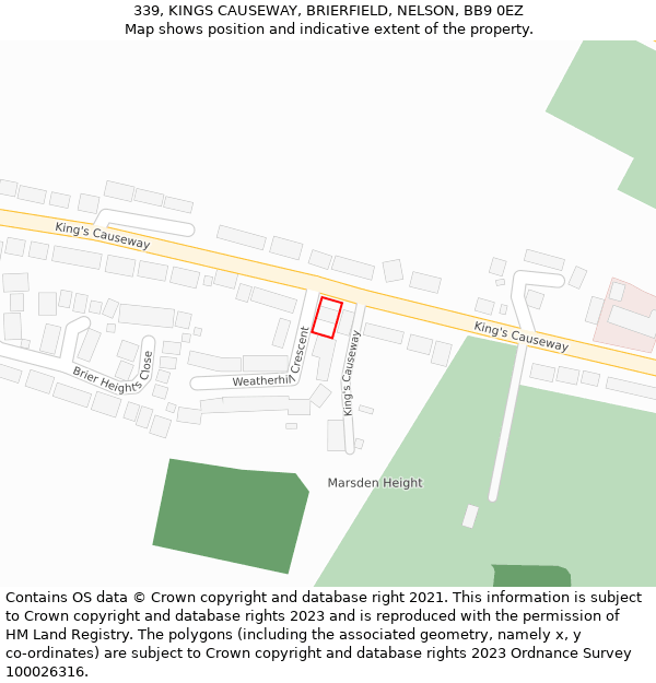 339, KINGS CAUSEWAY, BRIERFIELD, NELSON, BB9 0EZ: Location map and indicative extent of plot