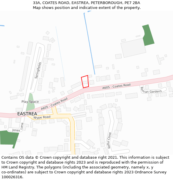 33A, COATES ROAD, EASTREA, PETERBOROUGH, PE7 2BA: Location map and indicative extent of plot