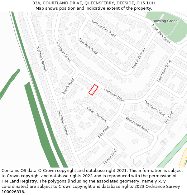 33A, COURTLAND DRIVE, QUEENSFERRY, DEESIDE, CH5 1UH: Location map and indicative extent of plot
