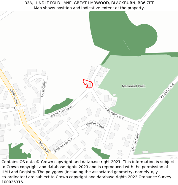 33A, HINDLE FOLD LANE, GREAT HARWOOD, BLACKBURN, BB6 7PT: Location map and indicative extent of plot