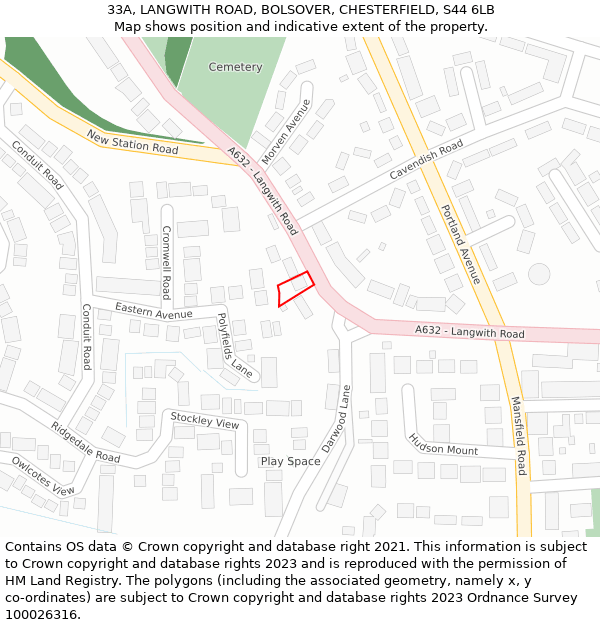 33A, LANGWITH ROAD, BOLSOVER, CHESTERFIELD, S44 6LB: Location map and indicative extent of plot