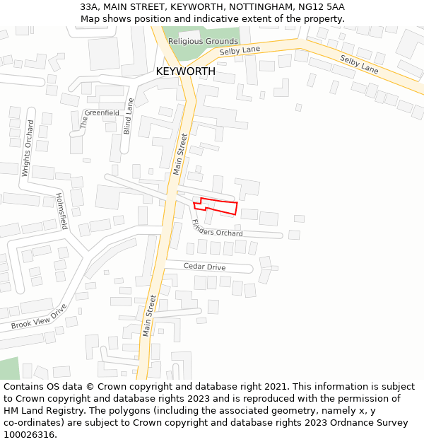 33A, MAIN STREET, KEYWORTH, NOTTINGHAM, NG12 5AA: Location map and indicative extent of plot