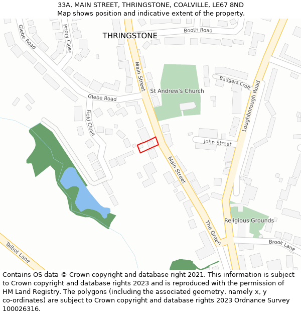 33A, MAIN STREET, THRINGSTONE, COALVILLE, LE67 8ND: Location map and indicative extent of plot