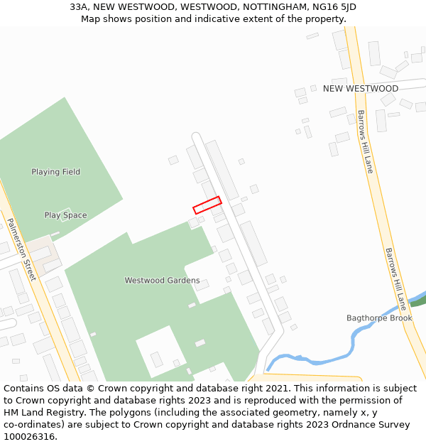 33A, NEW WESTWOOD, WESTWOOD, NOTTINGHAM, NG16 5JD: Location map and indicative extent of plot