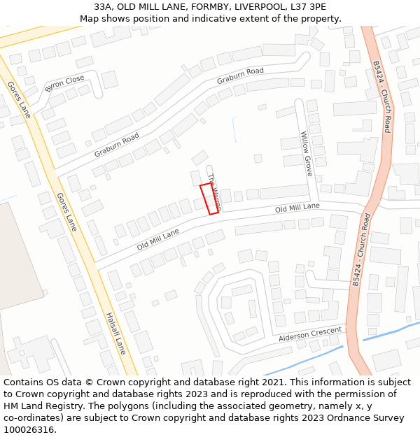 33A, OLD MILL LANE, FORMBY, LIVERPOOL, L37 3PE: Location map and indicative extent of plot