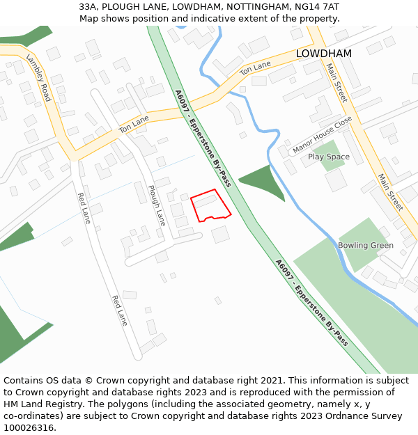 33A, PLOUGH LANE, LOWDHAM, NOTTINGHAM, NG14 7AT: Location map and indicative extent of plot