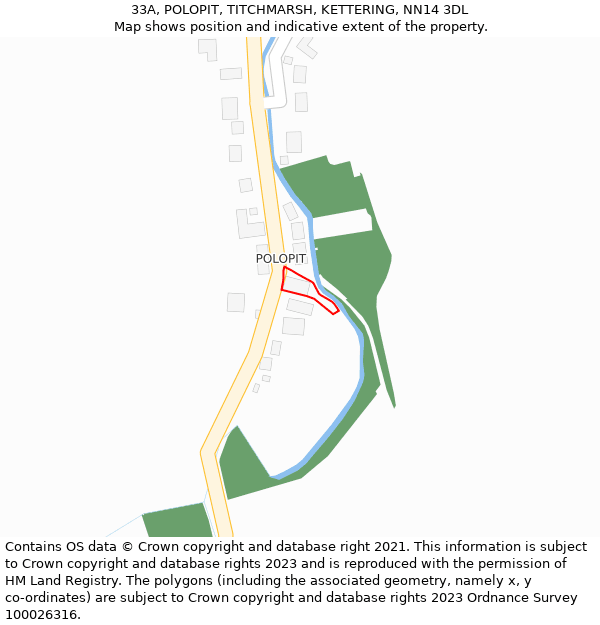 33A, POLOPIT, TITCHMARSH, KETTERING, NN14 3DL: Location map and indicative extent of plot