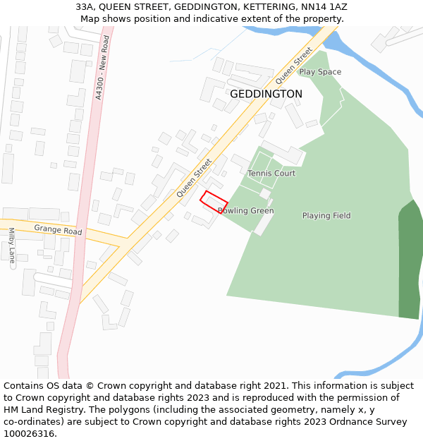 33A, QUEEN STREET, GEDDINGTON, KETTERING, NN14 1AZ: Location map and indicative extent of plot