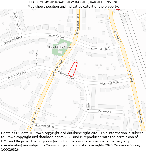 33A, RICHMOND ROAD, NEW BARNET, BARNET, EN5 1SF: Location map and indicative extent of plot