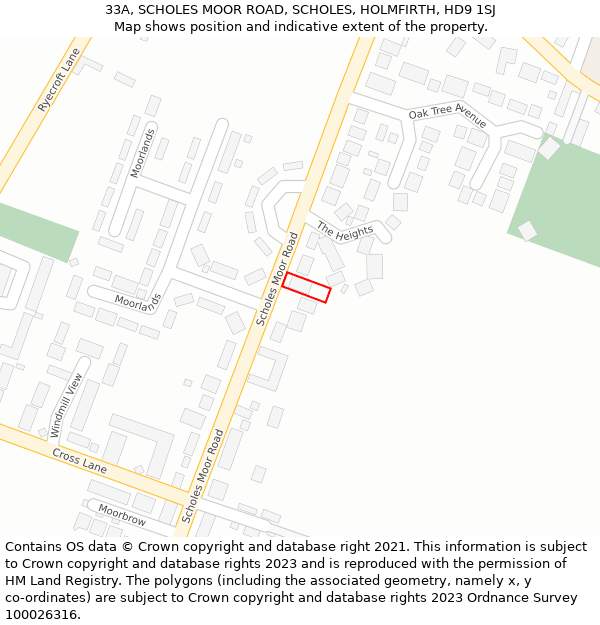 33A, SCHOLES MOOR ROAD, SCHOLES, HOLMFIRTH, HD9 1SJ: Location map and indicative extent of plot