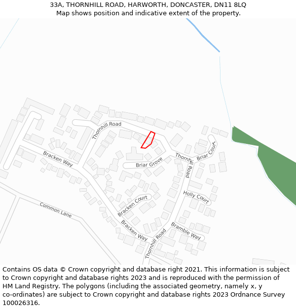 33A, THORNHILL ROAD, HARWORTH, DONCASTER, DN11 8LQ: Location map and indicative extent of plot