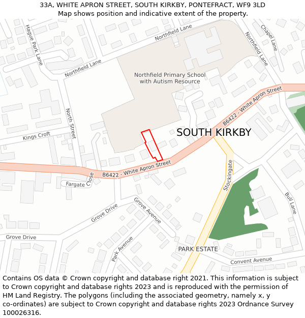 33A, WHITE APRON STREET, SOUTH KIRKBY, PONTEFRACT, WF9 3LD: Location map and indicative extent of plot