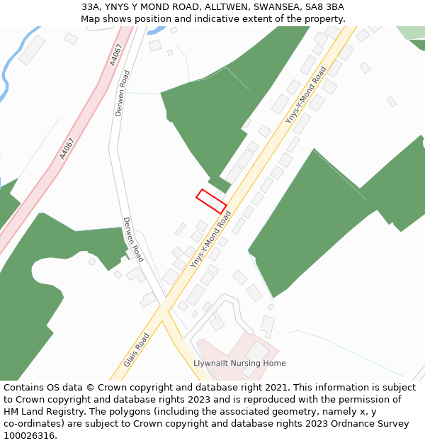 33A, YNYS Y MOND ROAD, ALLTWEN, SWANSEA, SA8 3BA: Location map and indicative extent of plot