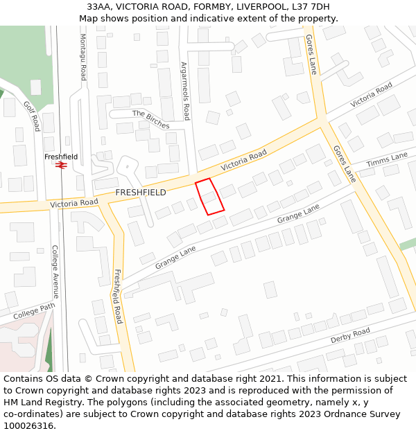 33AA, VICTORIA ROAD, FORMBY, LIVERPOOL, L37 7DH: Location map and indicative extent of plot