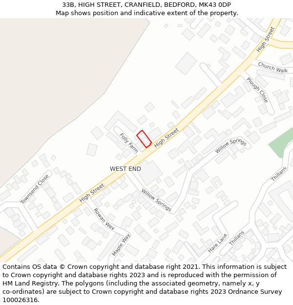 33B, HIGH STREET, CRANFIELD, BEDFORD, MK43 0DP: Location map and indicative extent of plot