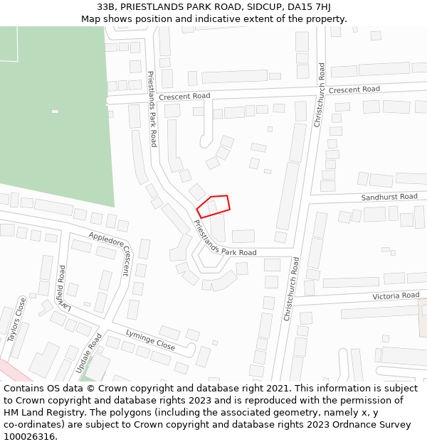 33B, PRIESTLANDS PARK ROAD, SIDCUP, DA15 7HJ: Location map and indicative extent of plot