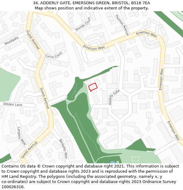 34, ADDERLY GATE, EMERSONS GREEN, BRISTOL, BS16 7EA: Location map and indicative extent of plot