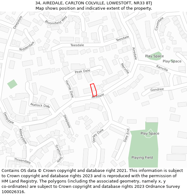 34, AIREDALE, CARLTON COLVILLE, LOWESTOFT, NR33 8TJ: Location map and indicative extent of plot