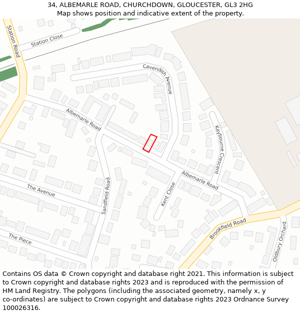 34, ALBEMARLE ROAD, CHURCHDOWN, GLOUCESTER, GL3 2HG: Location map and indicative extent of plot