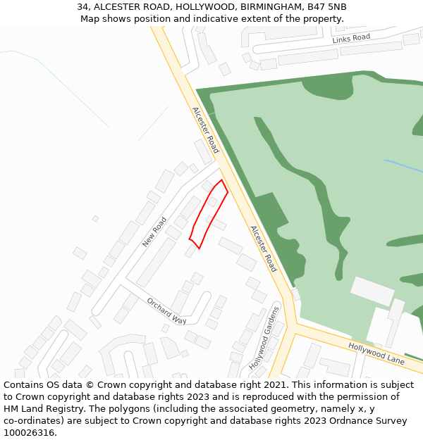 34, ALCESTER ROAD, HOLLYWOOD, BIRMINGHAM, B47 5NB: Location map and indicative extent of plot