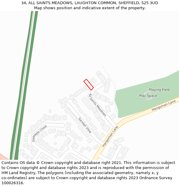 34, ALL SAINTS MEADOWS, LAUGHTON COMMON, SHEFFIELD, S25 3UD: Location map and indicative extent of plot