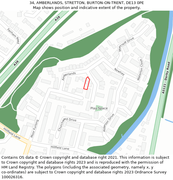 34, AMBERLANDS, STRETTON, BURTON-ON-TRENT, DE13 0PE: Location map and indicative extent of plot