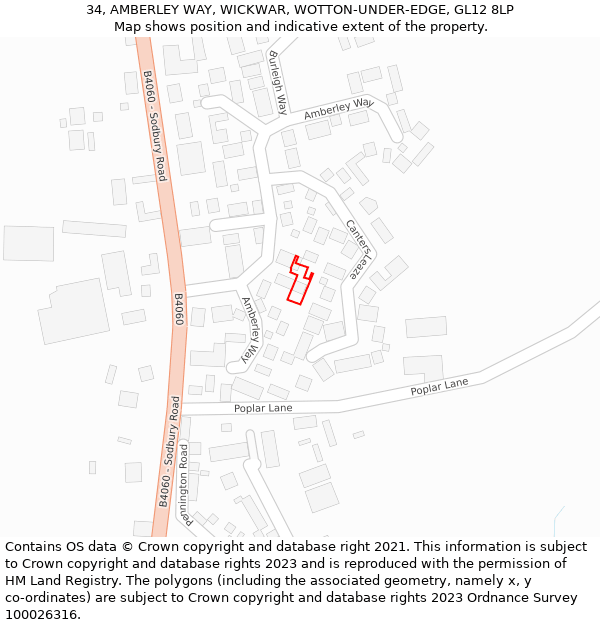 34, AMBERLEY WAY, WICKWAR, WOTTON-UNDER-EDGE, GL12 8LP: Location map and indicative extent of plot