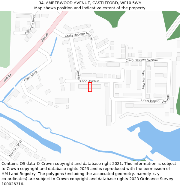 34, AMBERWOOD AVENUE, CASTLEFORD, WF10 5WA: Location map and indicative extent of plot