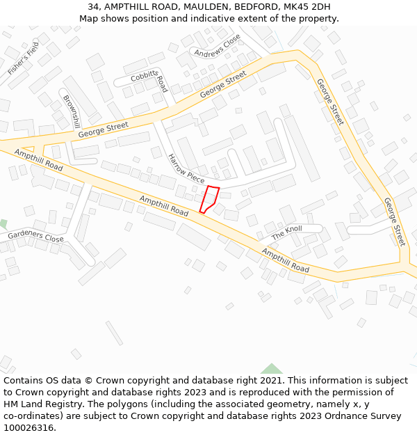 34, AMPTHILL ROAD, MAULDEN, BEDFORD, MK45 2DH: Location map and indicative extent of plot