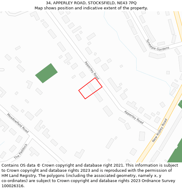 34, APPERLEY ROAD, STOCKSFIELD, NE43 7PQ: Location map and indicative extent of plot