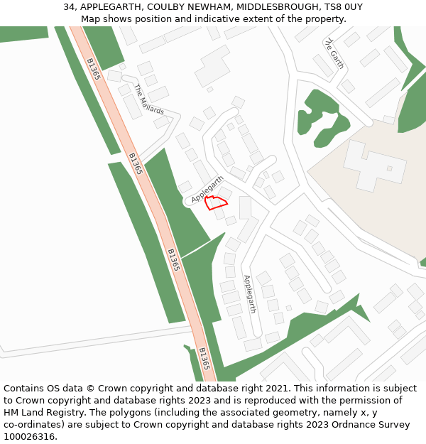 34, APPLEGARTH, COULBY NEWHAM, MIDDLESBROUGH, TS8 0UY: Location map and indicative extent of plot