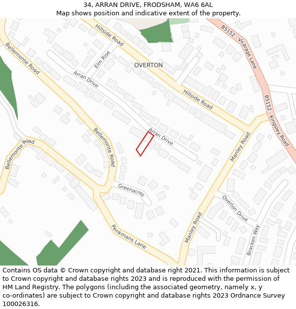 34, ARRAN DRIVE, FRODSHAM, WA6 6AL: Location map and indicative extent of plot