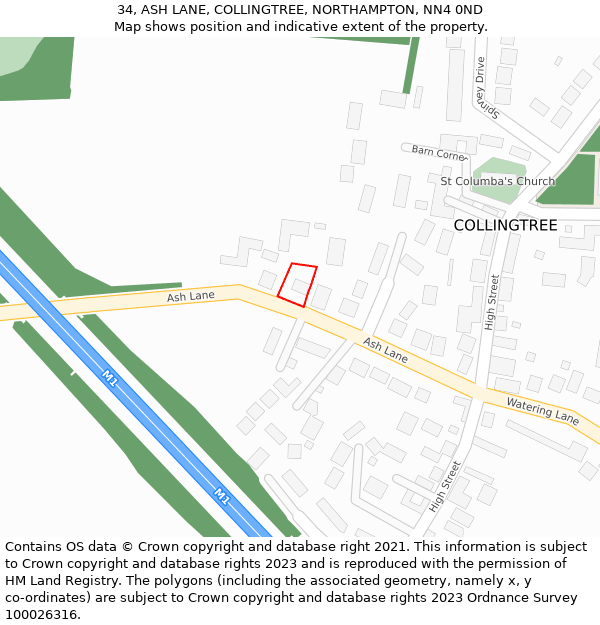 34, ASH LANE, COLLINGTREE, NORTHAMPTON, NN4 0ND: Location map and indicative extent of plot