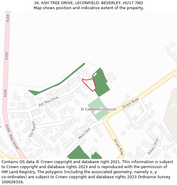 34, ASH TREE DRIVE, LECONFIELD, BEVERLEY, HU17 7ND: Location map and indicative extent of plot