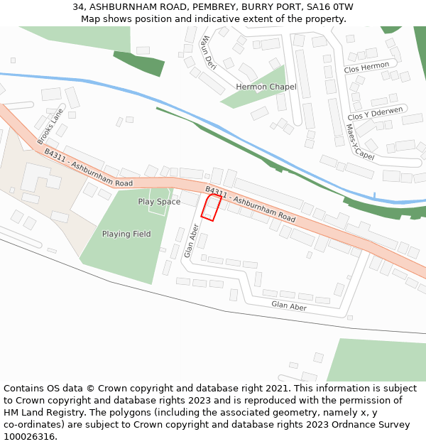 34, ASHBURNHAM ROAD, PEMBREY, BURRY PORT, SA16 0TW: Location map and indicative extent of plot