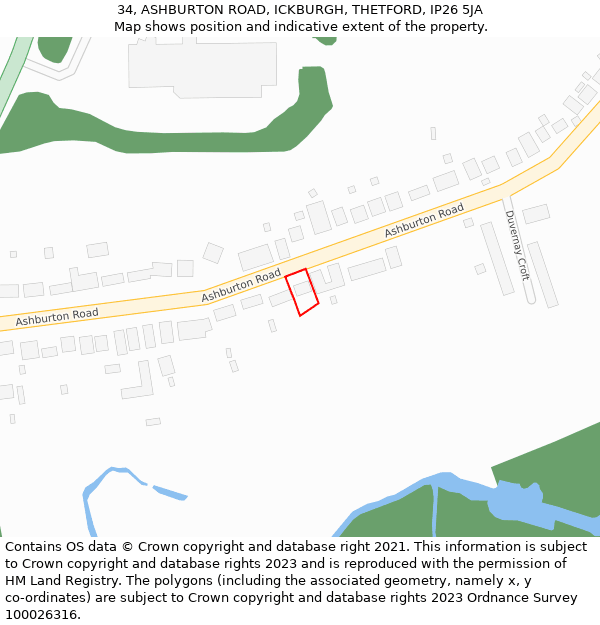34, ASHBURTON ROAD, ICKBURGH, THETFORD, IP26 5JA: Location map and indicative extent of plot