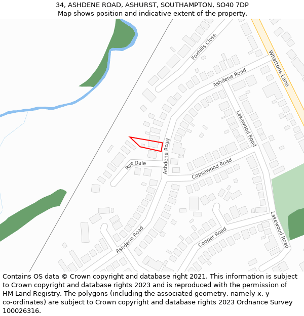 34, ASHDENE ROAD, ASHURST, SOUTHAMPTON, SO40 7DP: Location map and indicative extent of plot