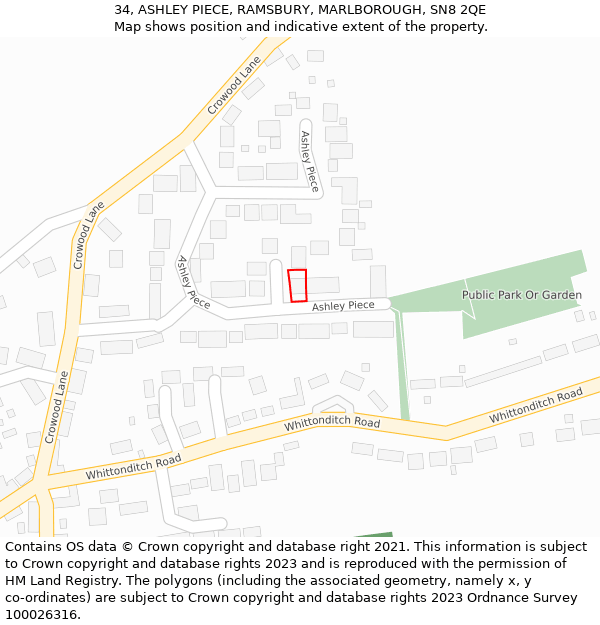 34, ASHLEY PIECE, RAMSBURY, MARLBOROUGH, SN8 2QE: Location map and indicative extent of plot