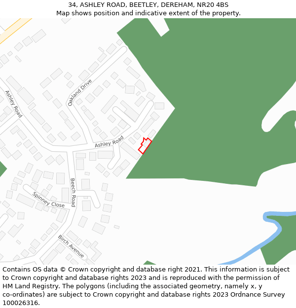 34, ASHLEY ROAD, BEETLEY, DEREHAM, NR20 4BS: Location map and indicative extent of plot