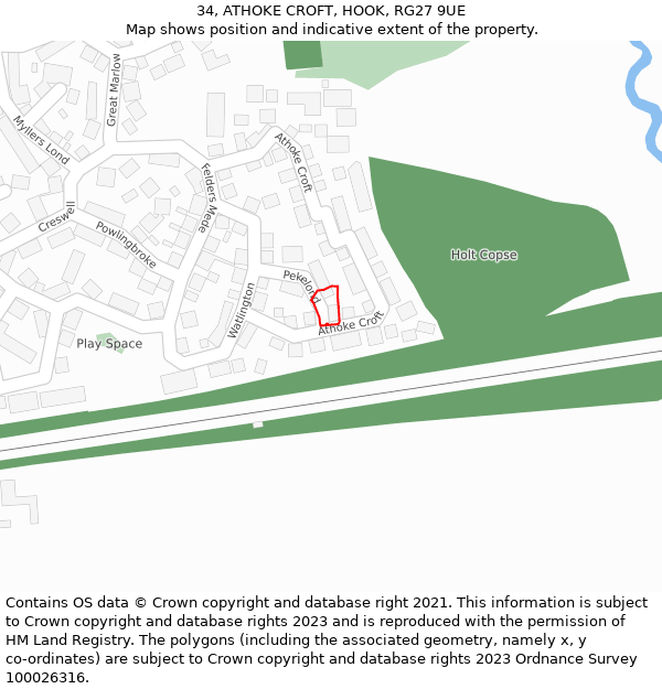 34, ATHOKE CROFT, HOOK, RG27 9UE: Location map and indicative extent of plot