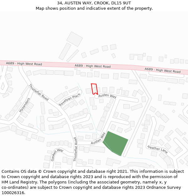 34, AUSTEN WAY, CROOK, DL15 9UT: Location map and indicative extent of plot