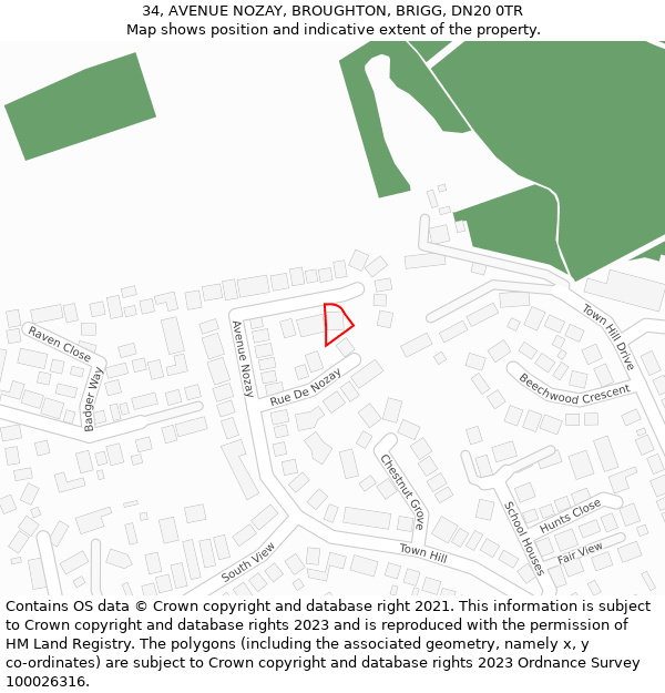 34, AVENUE NOZAY, BROUGHTON, BRIGG, DN20 0TR: Location map and indicative extent of plot