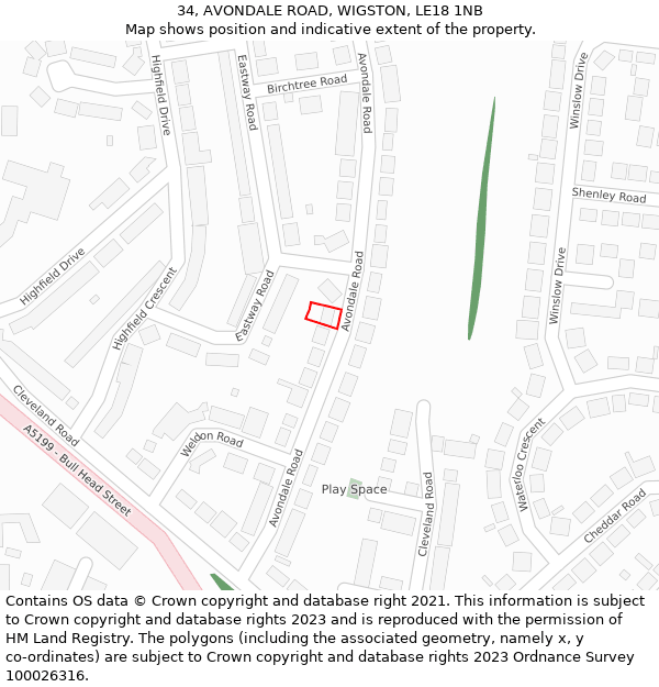 34, AVONDALE ROAD, WIGSTON, LE18 1NB: Location map and indicative extent of plot