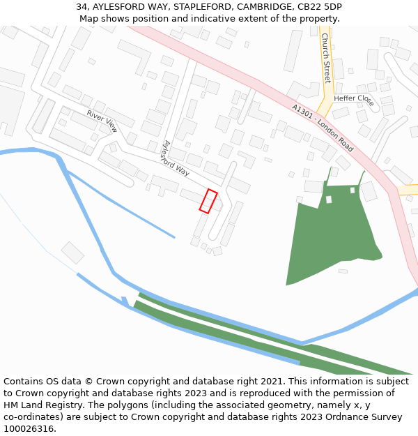 34, AYLESFORD WAY, STAPLEFORD, CAMBRIDGE, CB22 5DP: Location map and indicative extent of plot