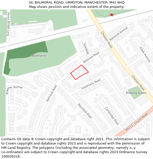 34, BALMORAL ROAD, URMSTON, MANCHESTER, M41 6HQ: Location map and indicative extent of plot